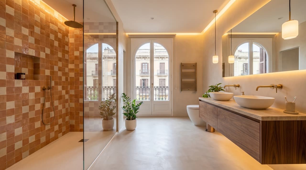 Baño reformado en Barcelona con diseño moderno y ducha de cristal