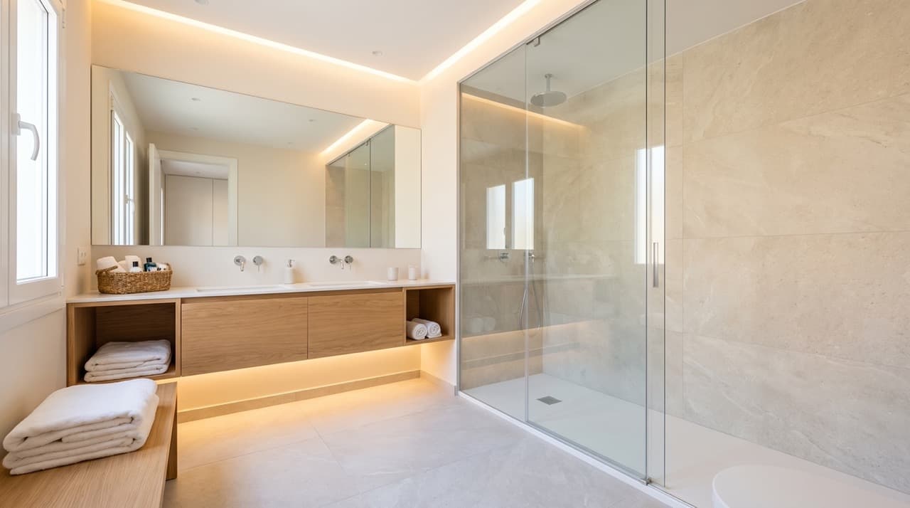 Reforma de baño en Barcelona con ducha moderna y acabados actuales