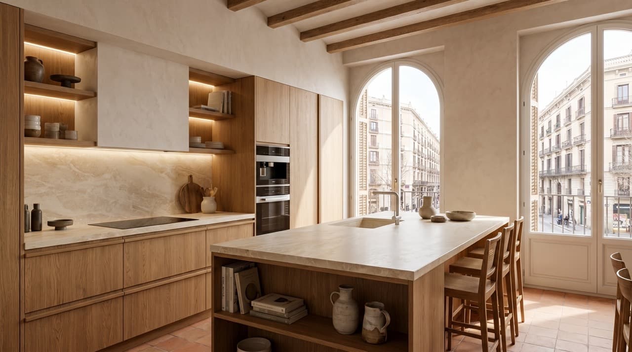 Reforma de cocina moderna en Barcelona con mobiliario a medida y acabados premium