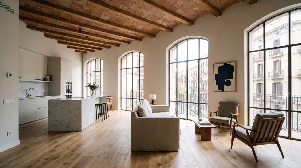 Reforma de piso antiguo en Barcelona con interior luminoso
