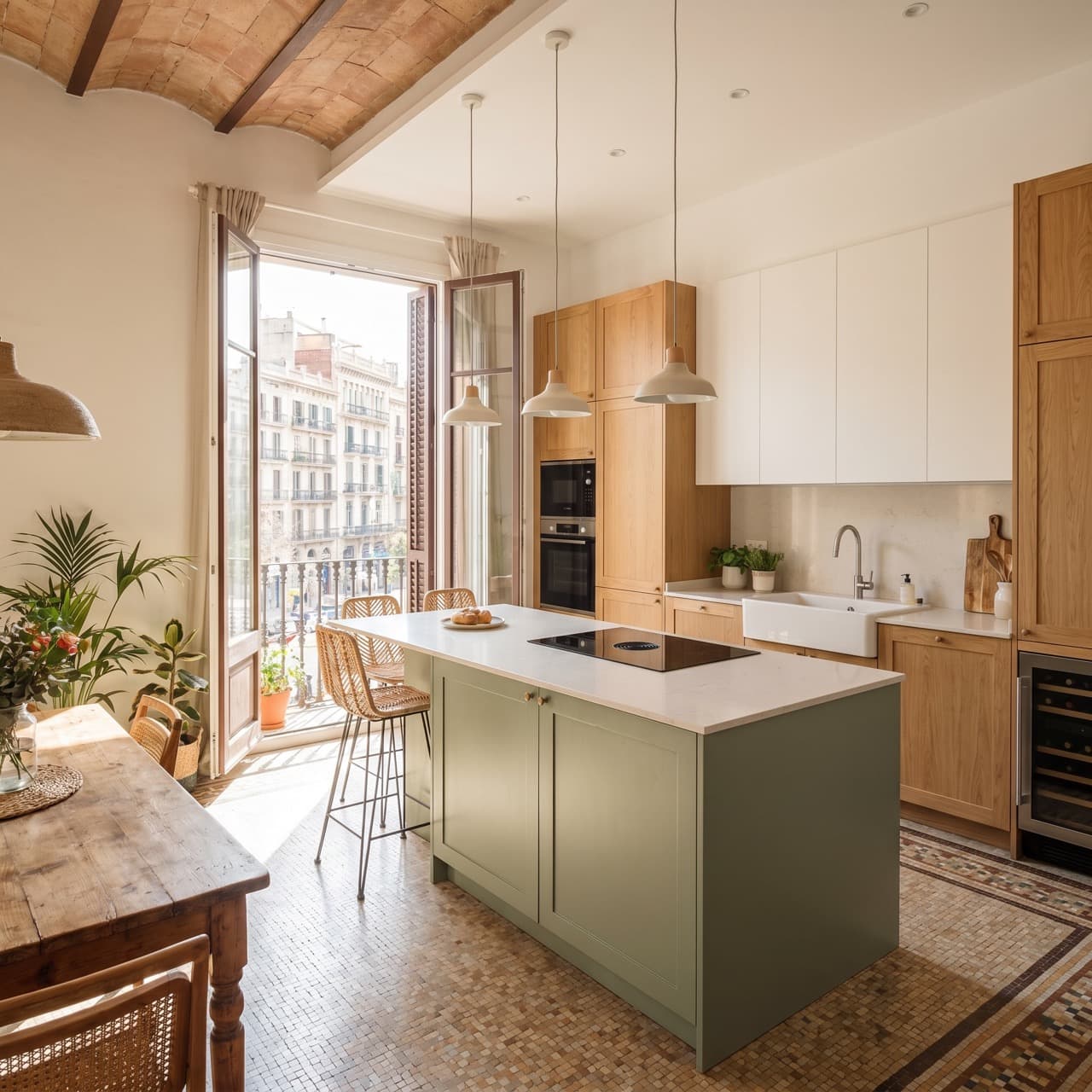 Cocina reformada en Barcelona abierta al salón